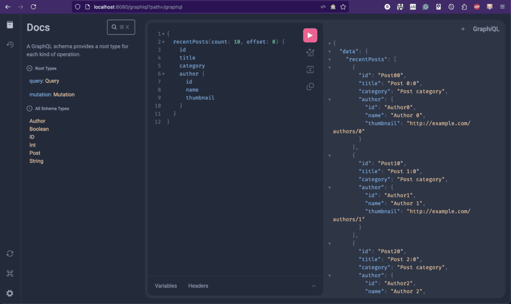 GraphiQL, an in-browser tool to write and test queries.