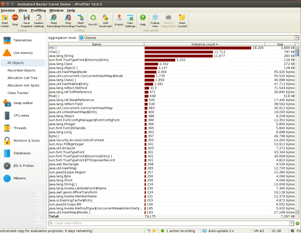 jprofiler live memory