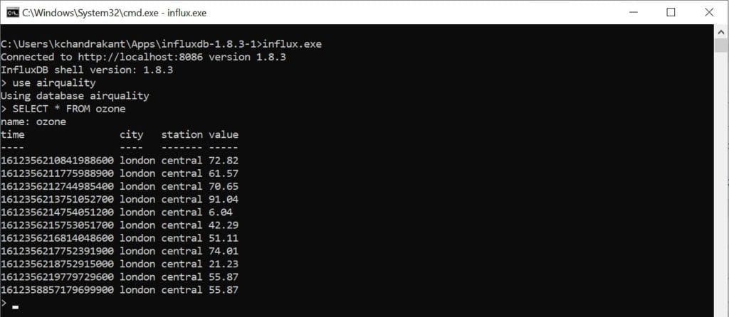 InfluxDB Query Result