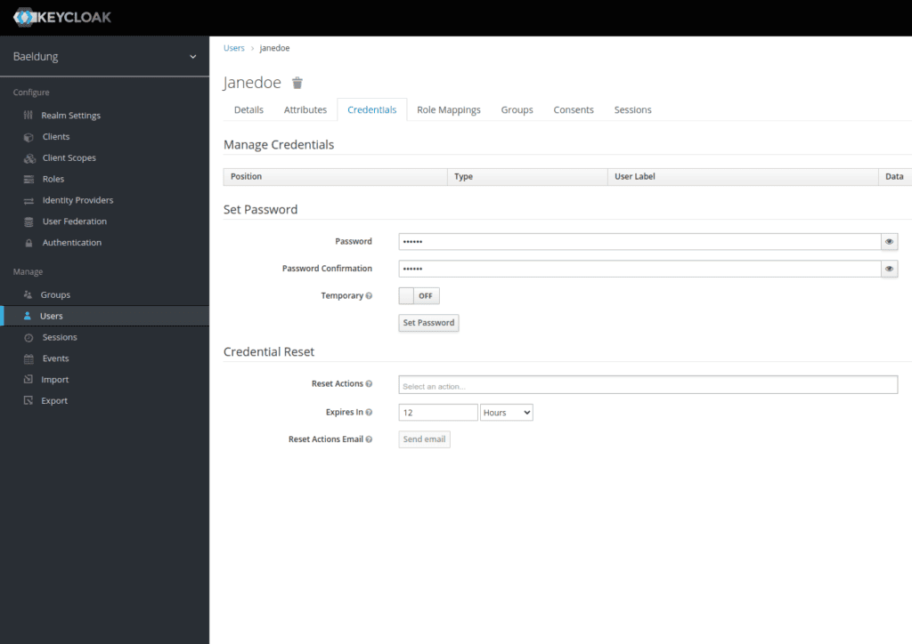 Keycloak update password