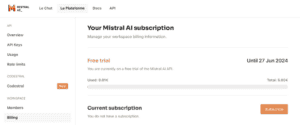 Mistral AI Dashboard LaPlateforme 2