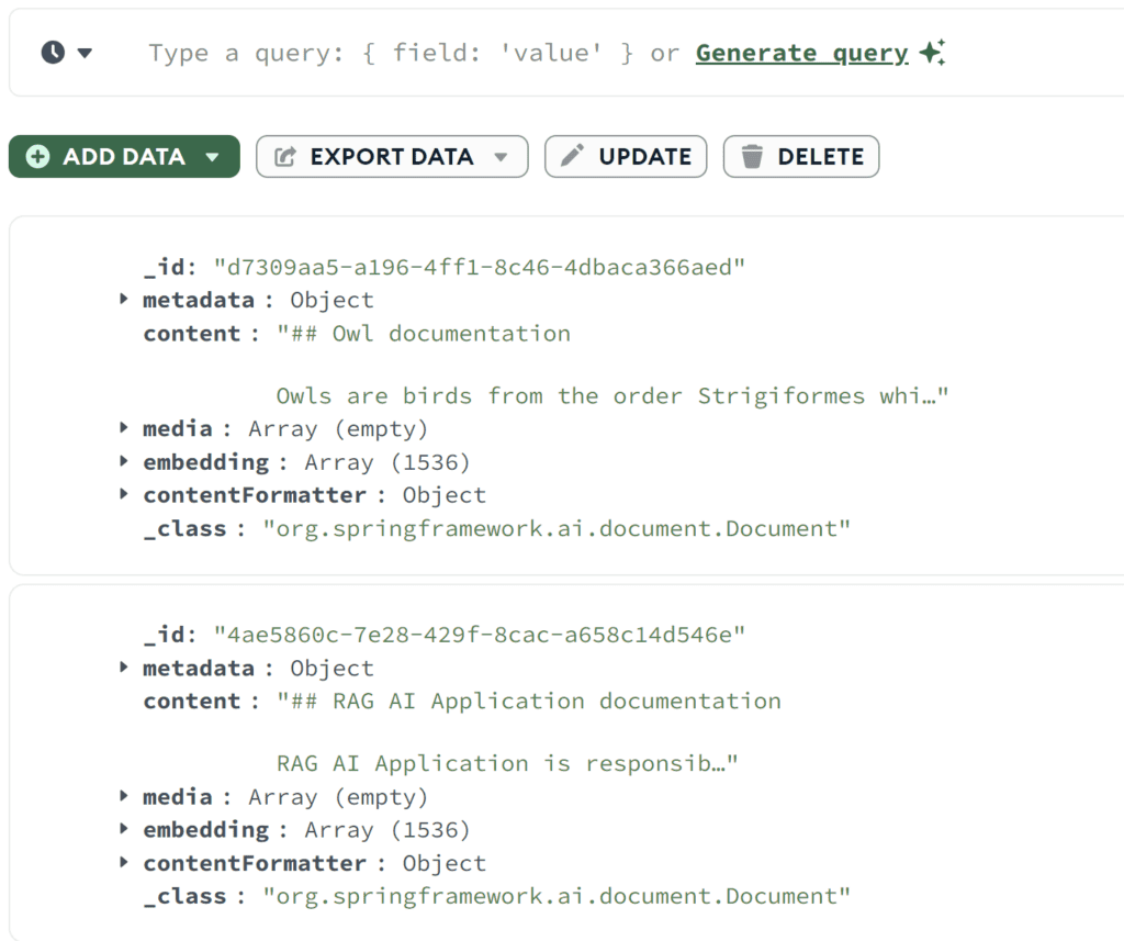 View of the stored document in MongoDB Compass