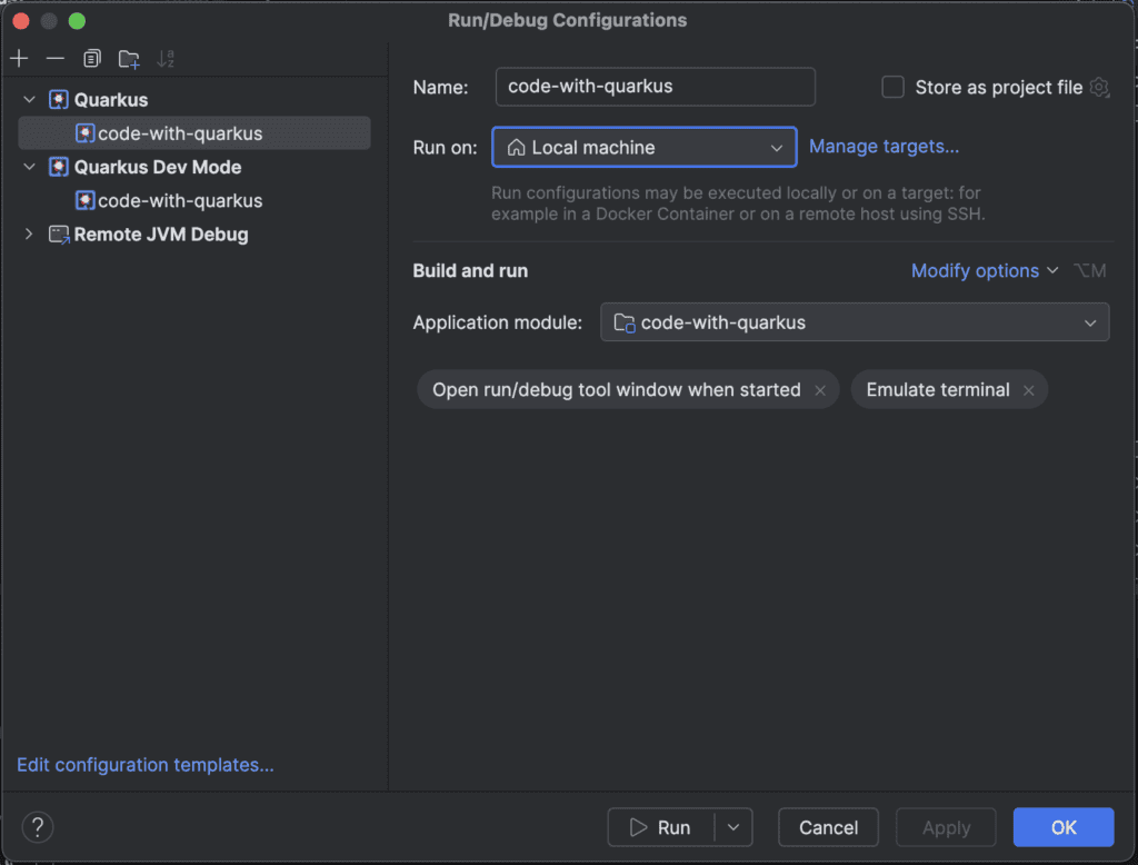 Quarkus Run Configurations for Quarkus