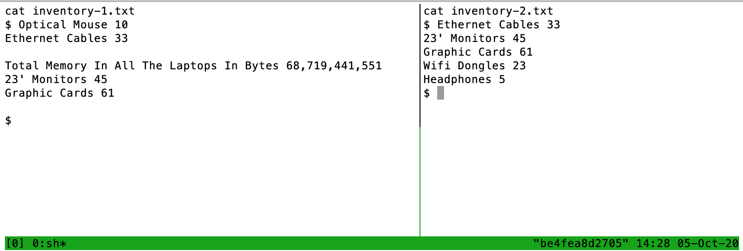 tmux files side by side