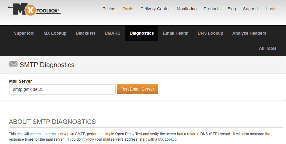 MXToolbox SMTP Diagnostics