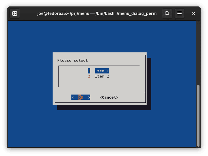 menu dialog