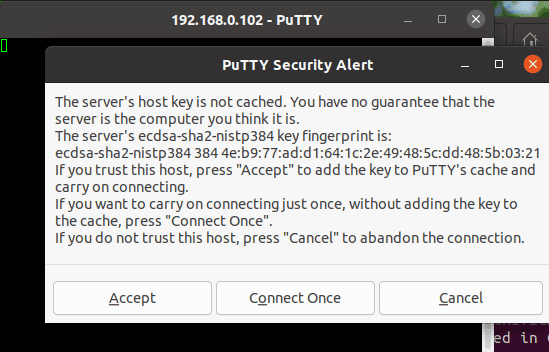 PuTTY security alert