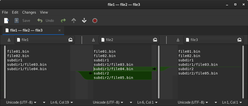 Comparing Three Files with meld