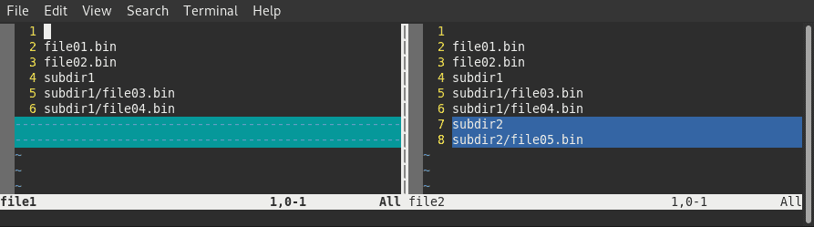 Comparing two files with vimdiff