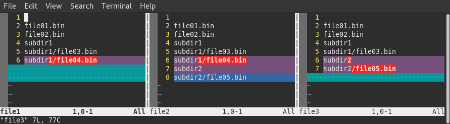 Comparing three files with vimdiff