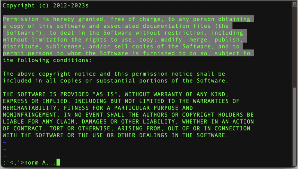 Vim typing 'normal' command