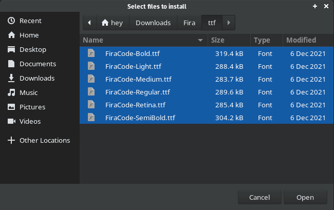 Font Manager: Fonts selection