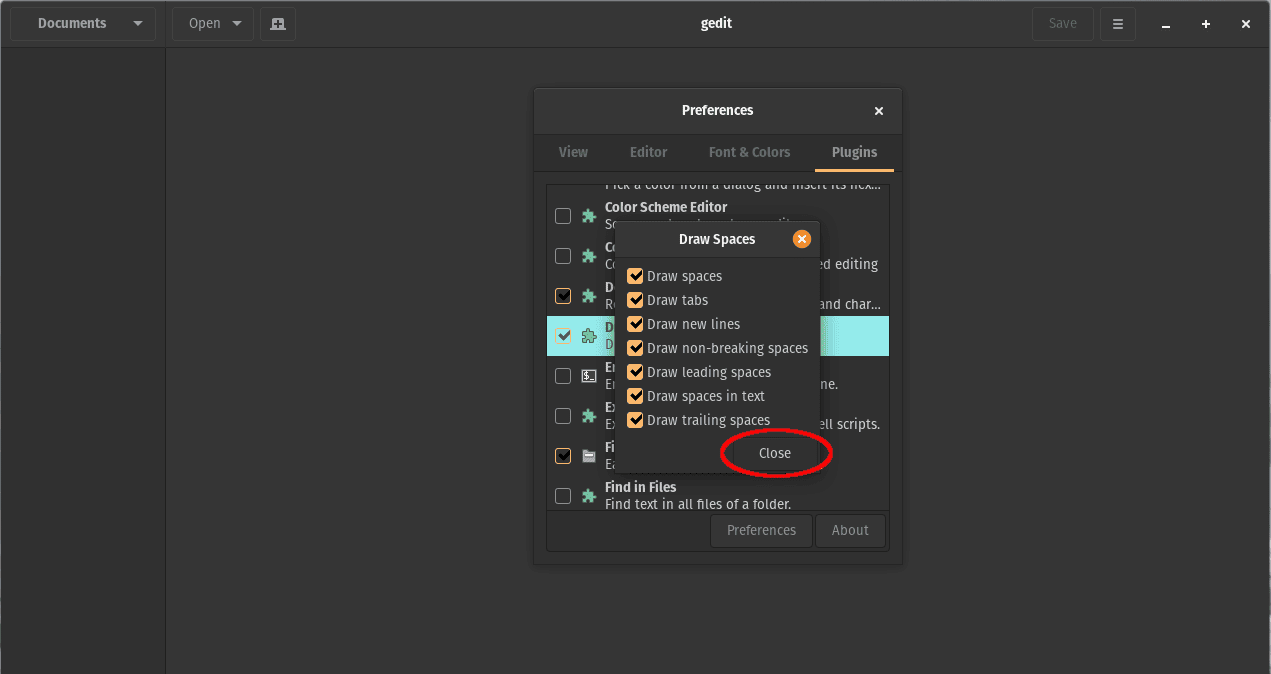 Gedit Draw Spaces plugin preferences