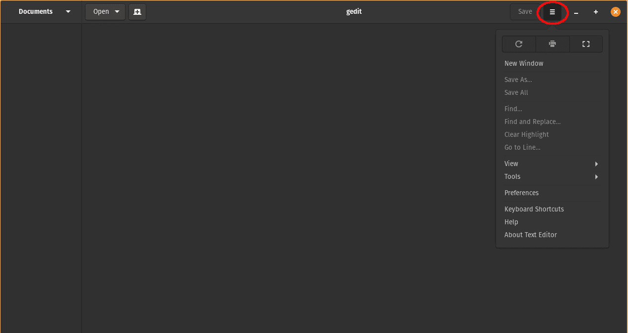 Gedit hamburger menu