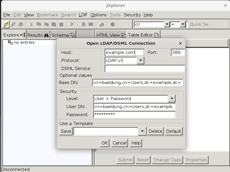 Jxplorer Connection Details