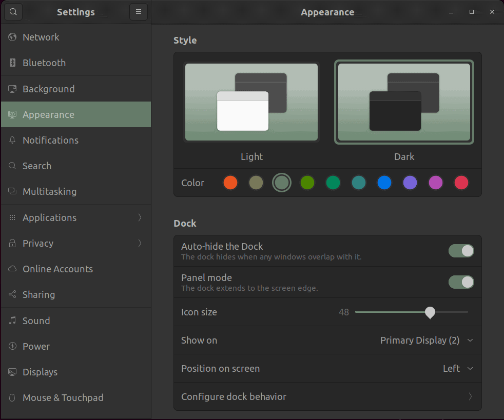 GNOME Appearance Settings