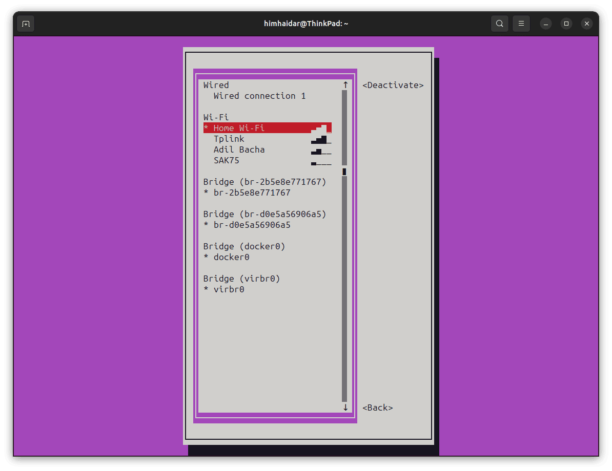 nmtui Connecting to Network