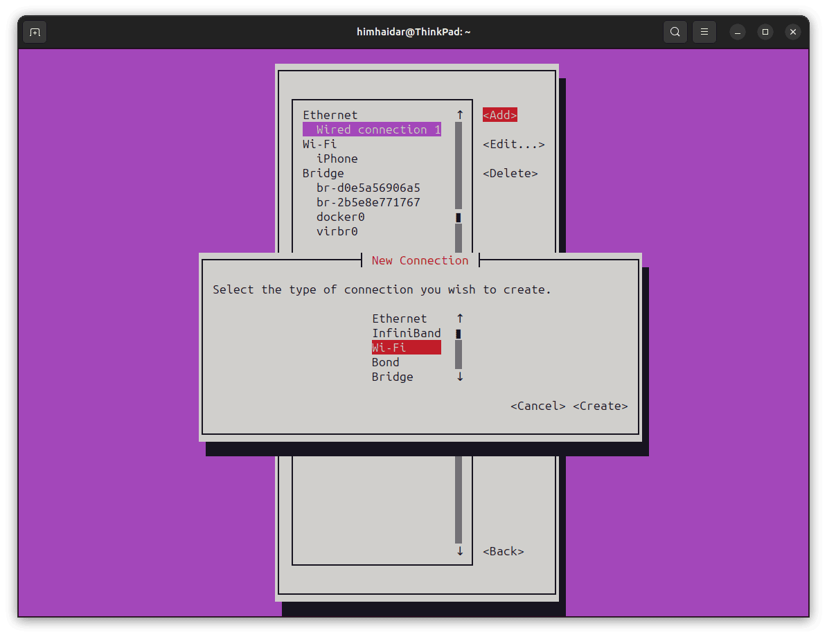 nmtui Network Type