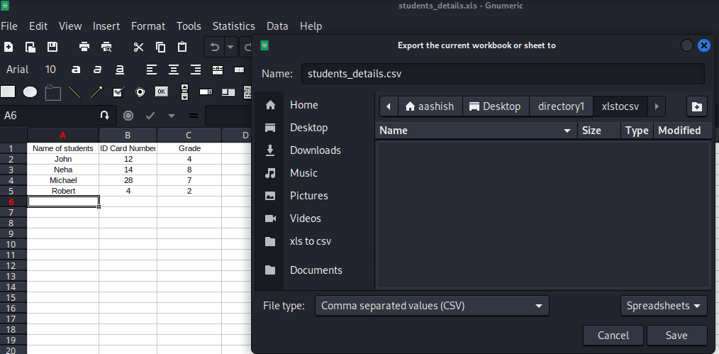 Gnumeric-xls-csv-exportascsv