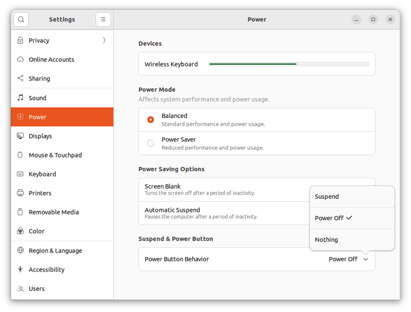 Configuring power button settings in GNOME