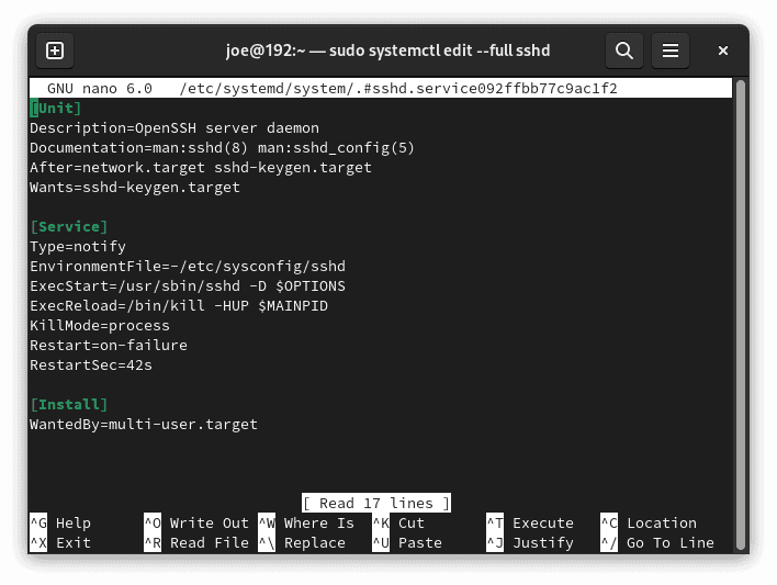 systemctl editor ready for overwriting