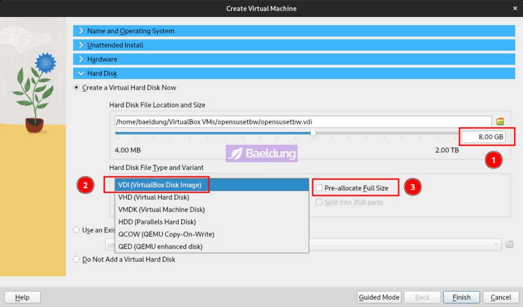 VirtualBox openSUSE VM - Create VDI