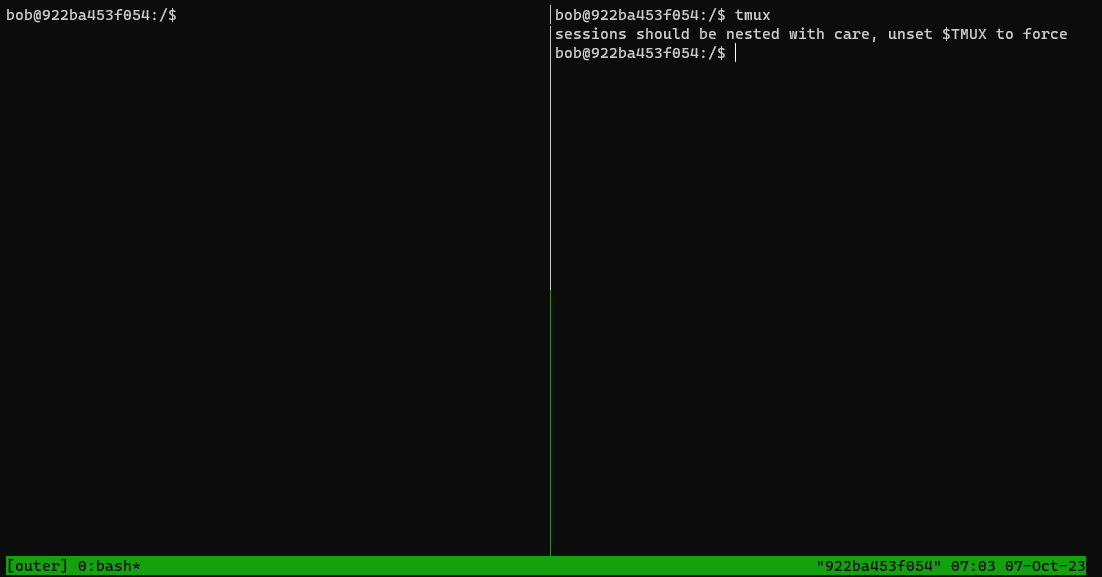 nested tmux sessions split outer
