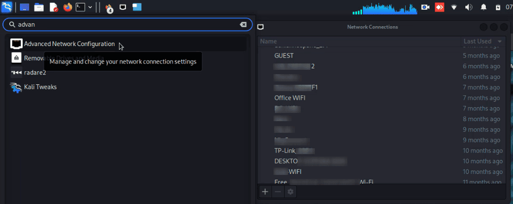 WiFi network configuration menu