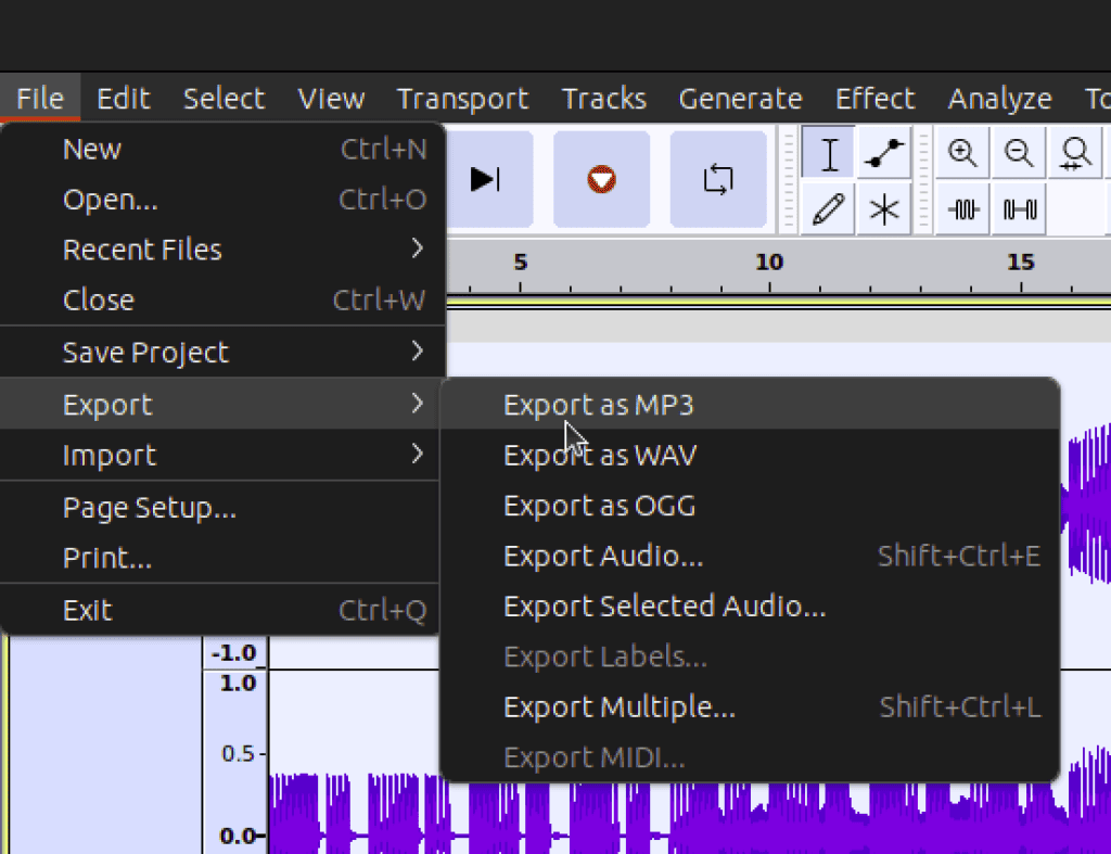 Audacity: Export