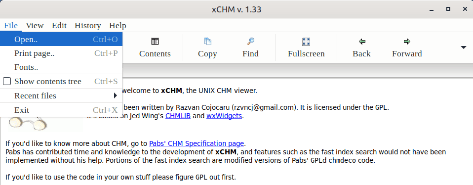 xCHM main window