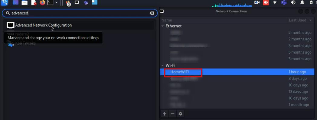 Advanced Network Configuration Menu in Kali Linux