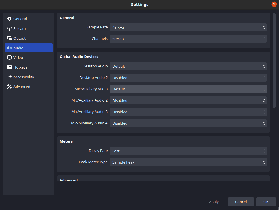 Audio settings on OBS Studio