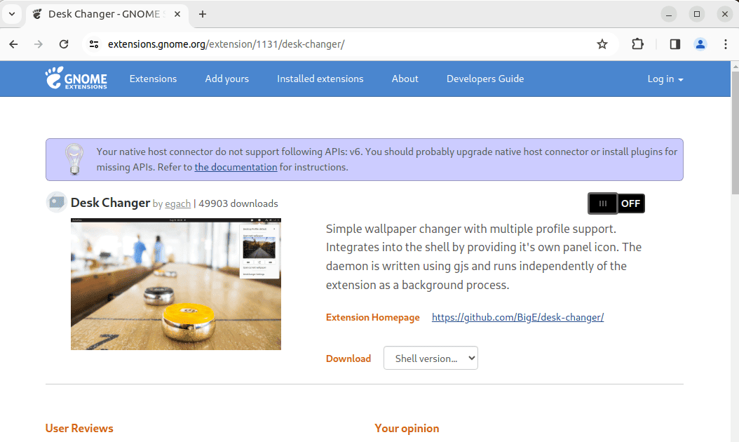 Enabling Desk Changer Extension on Linux