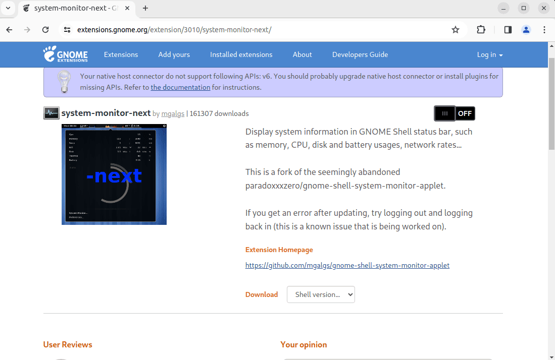 Enabling system-monitor-next extension on Linux