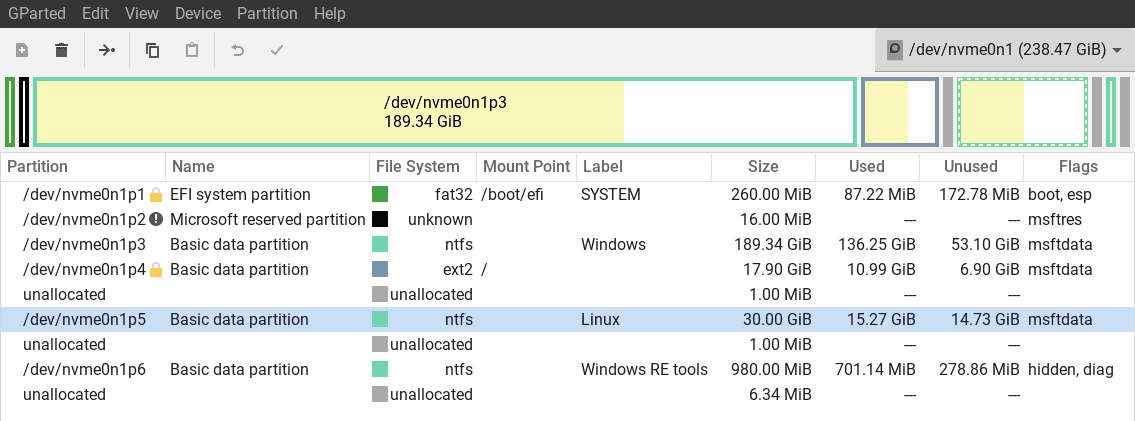 GParted Tool Interface