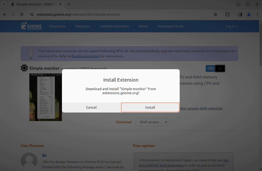 Installing Simple monitor extension on Linux