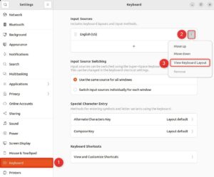 Opening Keyboard Settings on GNOME Desktop Environment