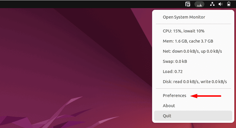 Opening Preferences settings of System Load Indicator