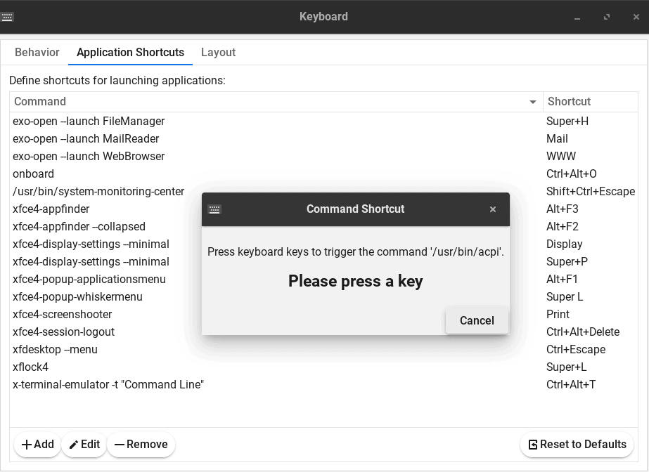 Setting of keys in Keyboard tool