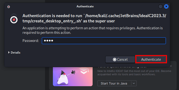 IntelliJ IDEA - create desktop entry - authentication