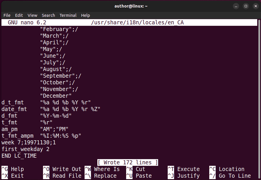 adding code in en_ca file in linux