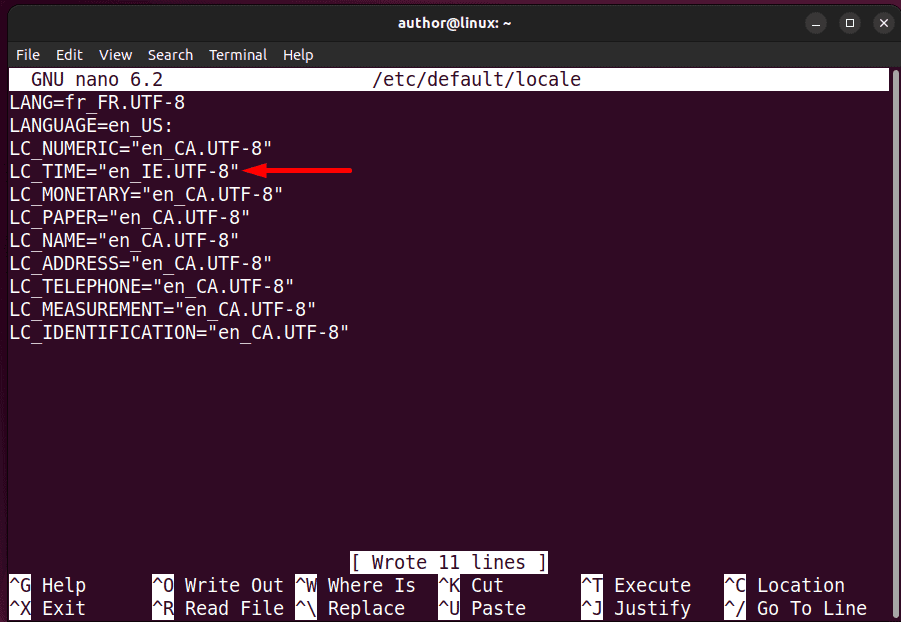 adding locale setting using nano editor on linux