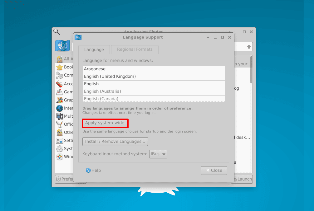 applying system wide language settings