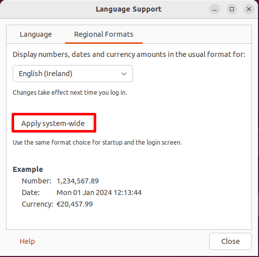 applying system wide regional format changes on linux