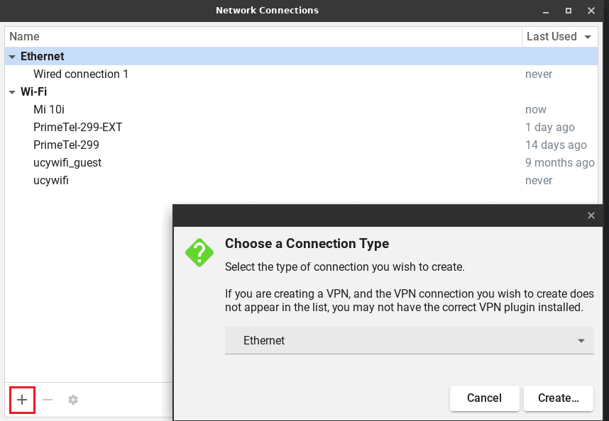 Adding a new network connection