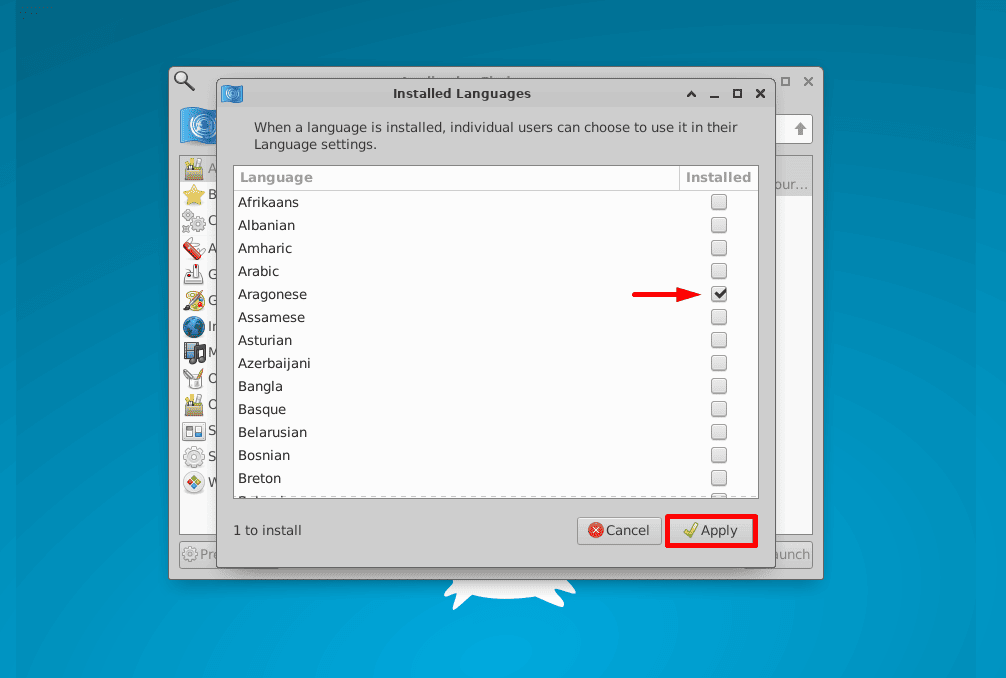 installing aragonese language on xfce