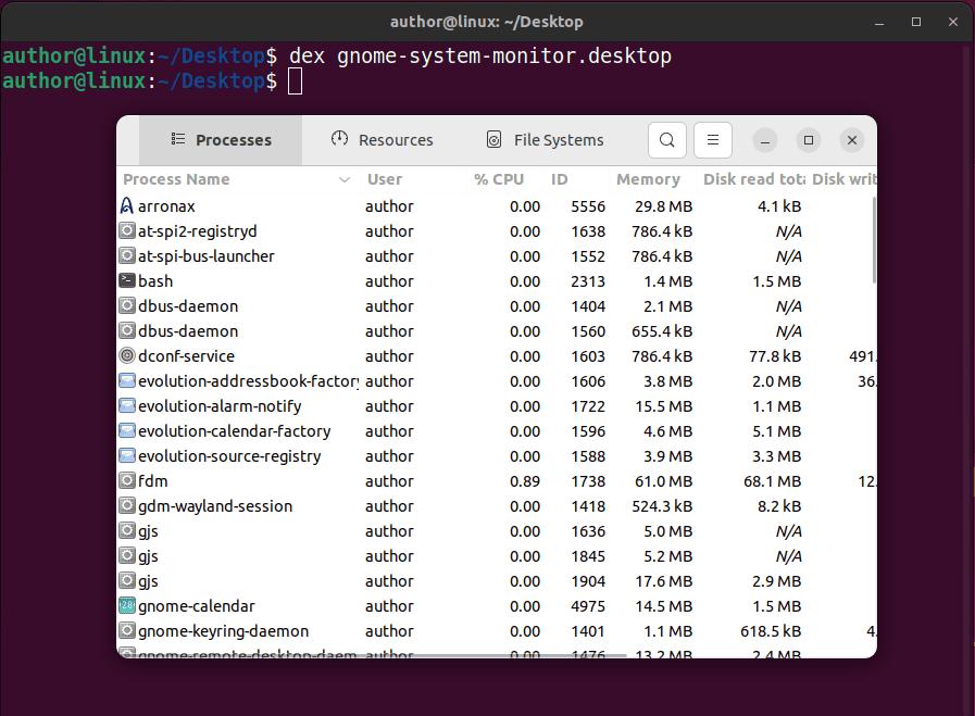 launching .desktop file with dex command