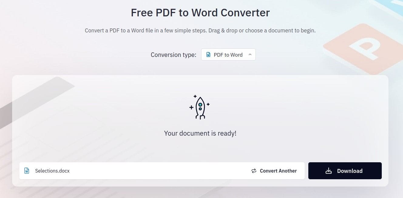 PDF to Word Converter web page