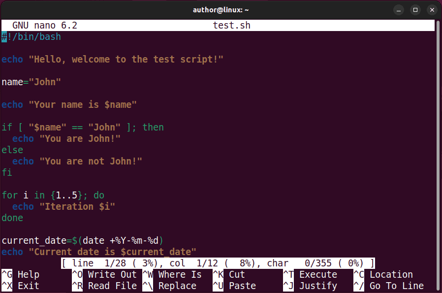 showing line number using ctrl+c shortcut key in nano