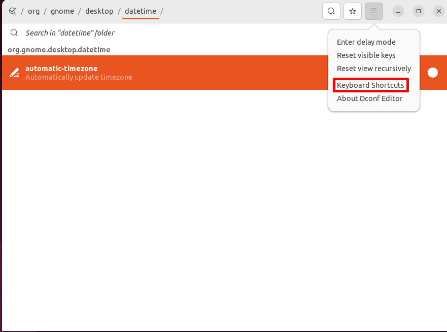 viewing keyboard shortcuts of dconf editor